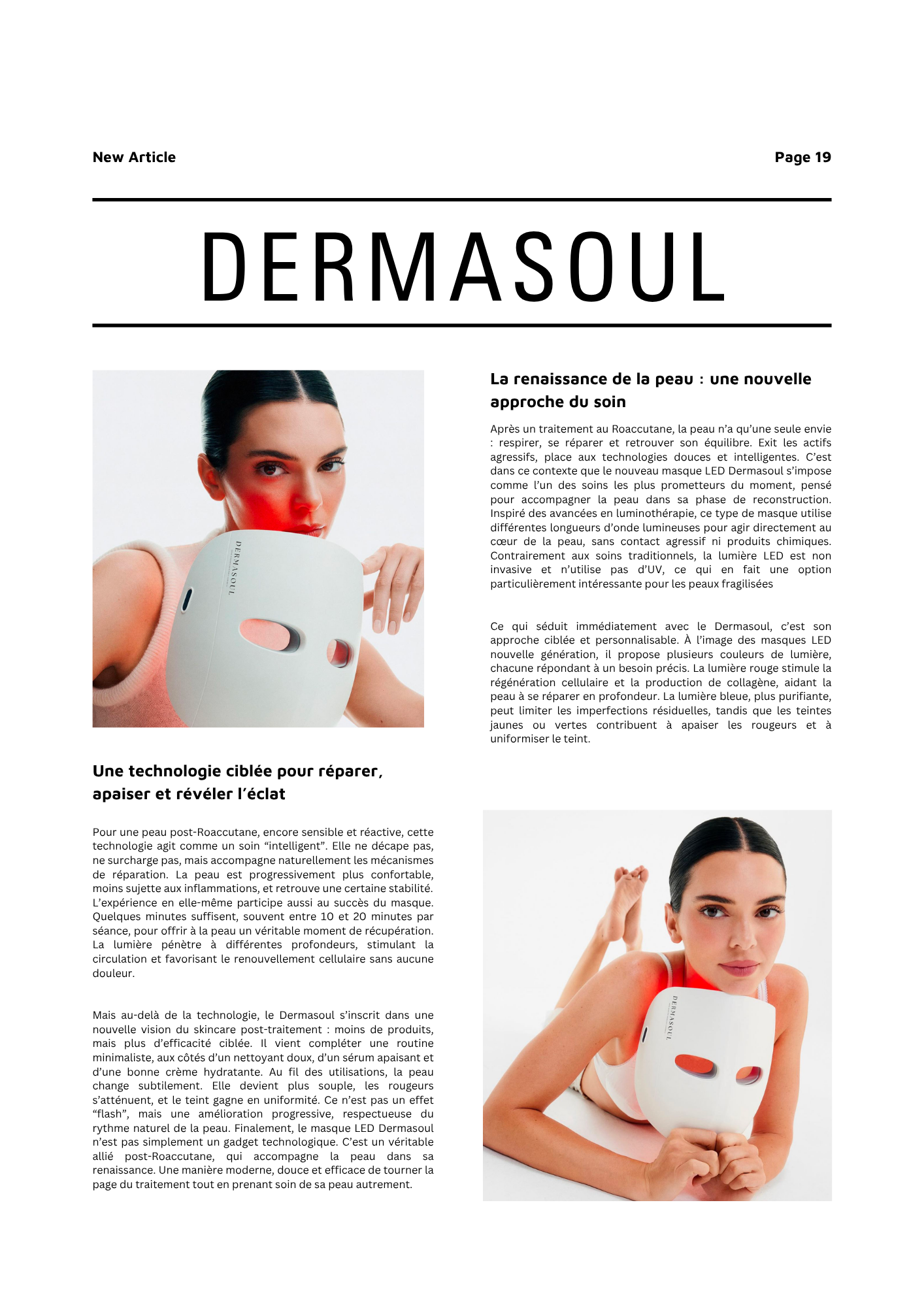 Article Marie Claire sur les produits Dermasoul